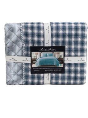 Brooks Brothers Navy and White Plaid Reversible Quilt Set